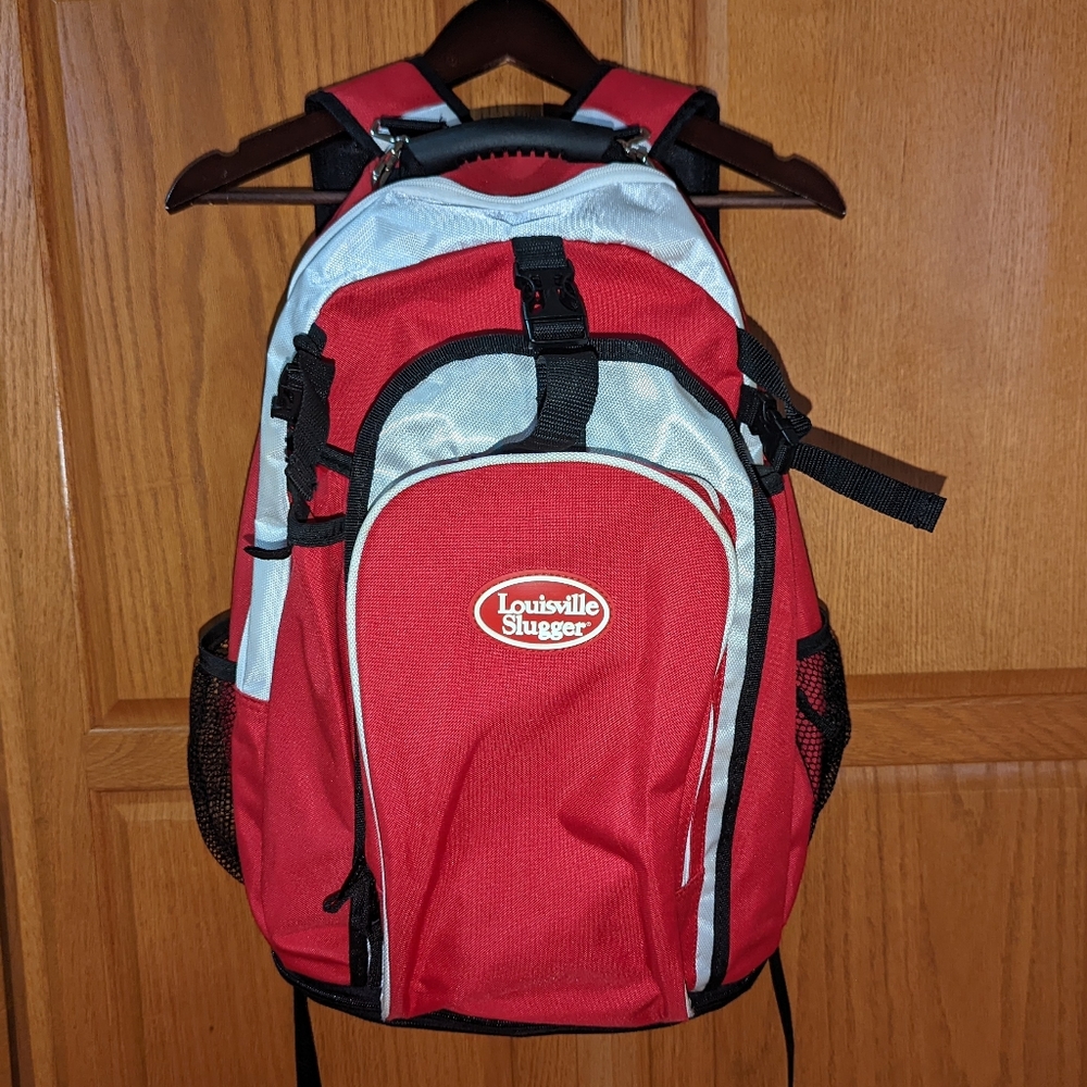 Louisville Slugger Softball Large Backpack Expandable Red White Travel equipment